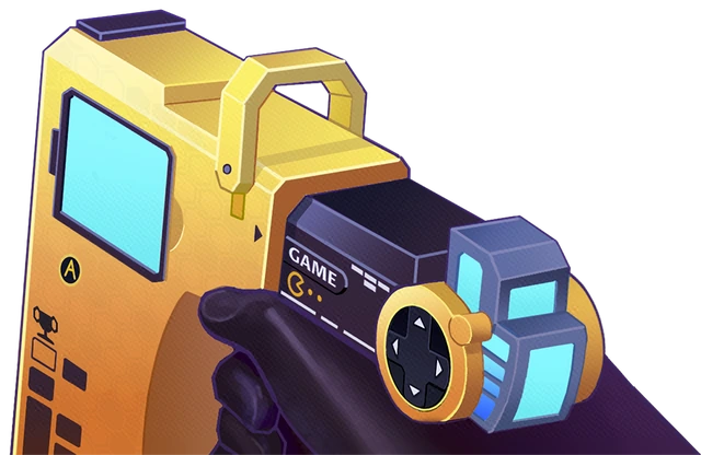 A first-person hand holding the yellow modular SnapWorks weapon